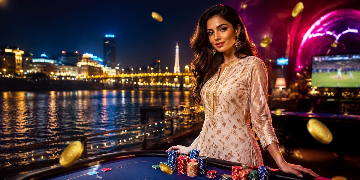 Scenic Ahmedabad riverfront with cricket betting theme