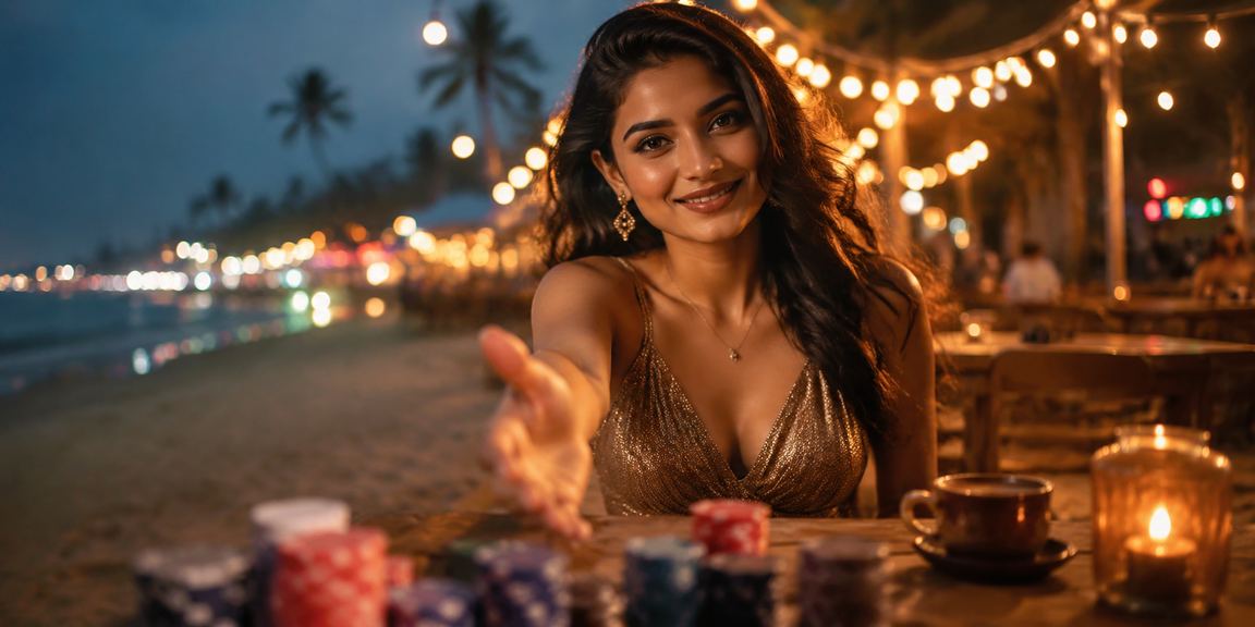 Celebration of festive bonus with Indian beach sunset backdrop
